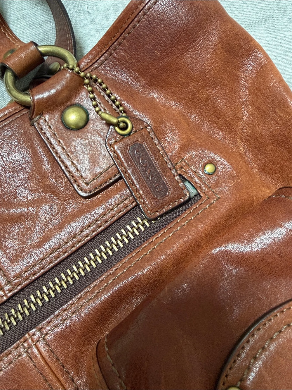 Coach Brown Leather Double-Pocket Tote Bag - Picture 6 of 6